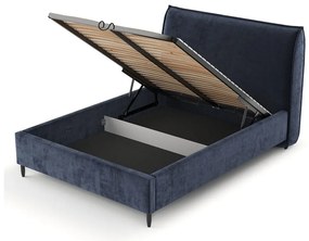 Ciemnoniebieskie tapicerowane łóżko dwuosobowe ze schowkiem i stelażem 160x200 cm Shell – Maison de Rêve