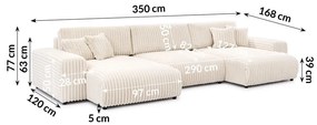 Kremowy sztruksowy rozkładany narożnik ze schowkiem (w kształcie litery U) Sarina – Ropez