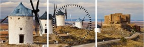Obraz - Wiatraki Consuegra, Hiszpania (z zegarem) (90x30 cm)