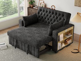 Nowoczesna składana sofa dla 2 osób - z uchwytami na napoje - z portami ładowania USB - z poduszkami - tkanina welurowa - Szary