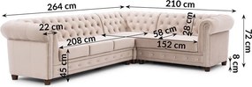 Beżowy aksamitny rozkładany narożnik (prawostronny/w kształcie litery L) York Blik – Ropez