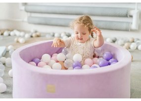 Okrągły suchy basen z piłeczkami 7cm dla dziecka 90x30cm/200 piłek, supersoft velvet, karmelowy, piłki: białe, transparentne, beżowe - meowbaby®