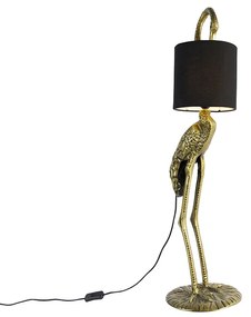 Lampa podłogowa w stylu vintage z abażurem z tkaniny w kolorze czarnym - Animal Crane Rustykalny / Vintage Oswietlenie wewnetrzne