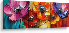 Obraz - Pięć kolorowych kwiatów (z zegarem) (90x30 cm)