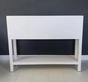 Konsola w stylu azjatyckim, szuflady, półka, metalowe okucia, biały mat.