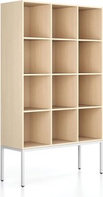 Regał FRAME, z białą podstawą, 1299 x 450 x 2185 mm, brzoza