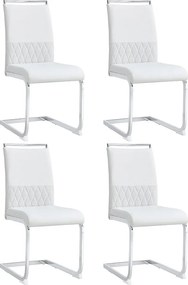 Zestaw 4 krzeseł do jadalni - Biała sztuczna skóra i len - Tapicerowane oparcie - Srebrne nogi