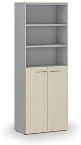 Szafa biurowa kombinowana PRIMA GRAY, drzwi na 3 poziomach, 2128 x 800 x 420 mm, szary/brzoza