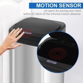 HOMCOM Kosz z czujnikiem 20 L stal nierdzewna Automatyczny kosz na śmieci z czujnikiem ruchu, wkład wewnętrzny 33 x 25 x 42,5 cm Srebrny+Czarny | Aosom PL