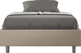 Łóżko wyposażone w stelaż z listwami z pojemnikiem tapicerowane 140x190 sztucznej skóry szaro-beżowy Azelia