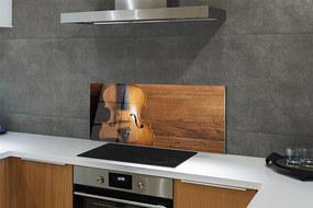 Szklany Panel Skrzypce na Rustykalnym Drewnie