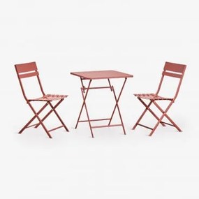 Zestaw Składany Stół Kwadratowy 60x60 Cm I 2 Krzesła Jadalniane Ze Stali Tamarit Terracota - Sklum