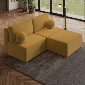 Masseno Narożnik VARNA z funkcją spania i pojemnikiem na pościel Narozniki L, Rozkładana sofa - Żółty, MONOLITH 48