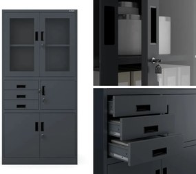 Biurowa szafa aktowa z sejfem Filip 90x40x185 cm antracyt