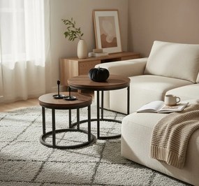 Zestaw okrągłych stolików kawowych w kolorze orzecha F8-S58