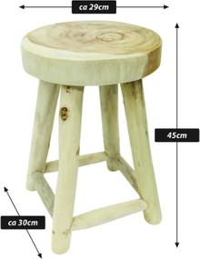 Stołek z drewna tekowego, okrągły, 46 cm, naturalny