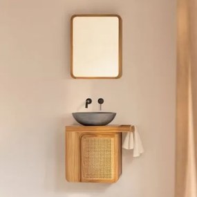 Zestaw Wiszących Mebli Łazienkowych Z Drewna Tekowego Georgy Drewno Tekowe & Okrągły Szary Cement Ø40 Cm Tarsis - Sklum