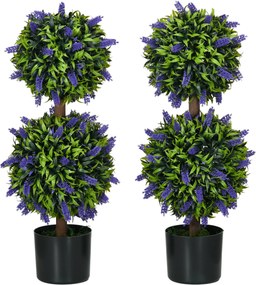 HOMCOM Drzewka Lawendowe, Zestaw 2 szt., Sztuczna Roślina, z Cementową Donicą, Ø15x70 cm, Zielony