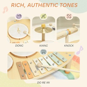 AIYAPLAY Zestaw Instrumentów Muzycznych 4-w-1 dla Dzieci z Bębnami, Ksylofonem i Perkusją – Montessori Zabawka Edukacyjna dla Dzieci od 2 Lat | Aosom PL