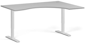 Ergonomiczne biurko z regulacją wysokości, 160x120 cm, 2 silniki, L/P, biała podstawa, szary