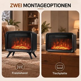 HOMCOM Elektryczny kominek 800/1600W z ogrzewaniem, odłączana podstawa, regulowany termostat, efekt płomienia 3D | Aosom PL