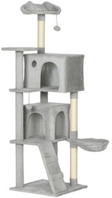 PawHut Drapak 160 cm, wielopoziomowy, słupy z sizalu, kryjówki, pluszowe platformy, hamak, drabinka, piłeczki do zabawy