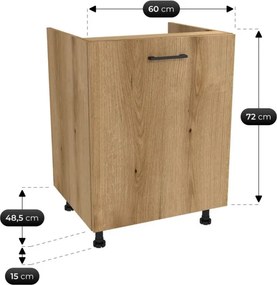 Zestaw Mebli Kuchennych MODERN 200 cm Czarny/Dąb Evoke Ryflowany Loftowy