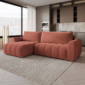 Masseno Narożnik MODARO z funkcją spania i pojemnikiem na pościel Narozniki L, Rozkładana sofa - Koralowy, CASTEL 55