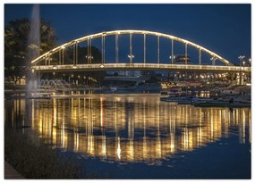 Obraz na szkle - most z fontanną (70x50 cm)