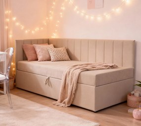 Tapicerowany beżowy tapczan z pojemnikiem M7-G05