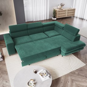 Masseno Narożnik VELISS z funkcją spania i pojemnikiem na pościel Narozniki L, Rozkładana sofa - Lazurowy, CASTEL 75