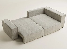 Beżowy rozkładany/ze schowkiem narożnik z tkaniny szenilowej (prawostronny/w kształcie litery L) Tonga – Maison de Rêve