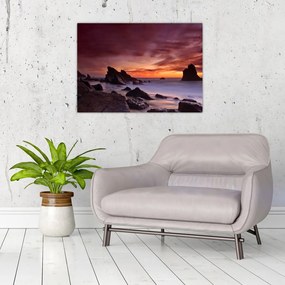 Obraz na szkle zachodu słońca na wybrzeżu (70x50 cm)