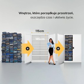 Szafa biurowa metalowa na akta biała JAN II, 1150 x 1850 x 400 mm