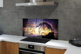 Szkło Ozdobne do Kuchni Smok i Statki na Wzburzonym Morzu