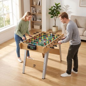 SPORTNOW Stół do piłkarzyków Kickertisch inkl 22 figurki 2 piłki Antypoślizgowe uchwyty Liczniki punktów Skośne nogi 121x87x77cm Drewno naturalne | Aosom PL