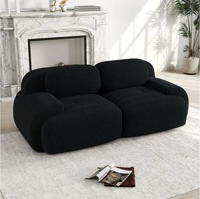 Sofa 2-osobowa z zakrzywionymi podłokietnikami i tapicerowanym oparciem, czarny sztruks