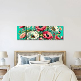 Obraz - Kwiaty na niebieskim tle (170x50 cm)