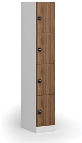 Szafka skrytkowa, 4 schowki, 1850 x 300 x 500 mm, zamek RFID, drzwi laminowane, orzech