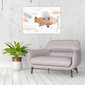 Obraz na szkle - Akwarela słoń w samolocie (70x50 cm)