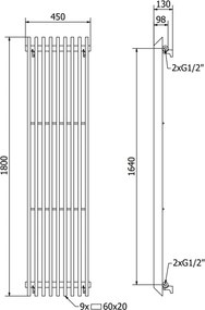 Mexen Aurora grzejnik dekoracyjny 1800 x 450 mm, 1347 W, czarny - W212-1800-450-00-70