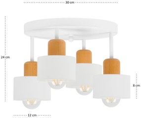 Biała lampa sufitowa, czteropunktowy spot D4BU3030WE z drewna i metalu