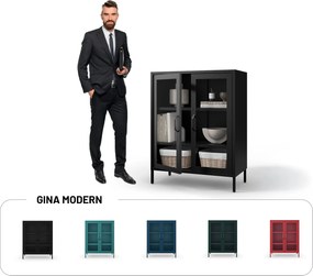 Witryna przeszklona niska czarna: GINA Modern 800 x 1015 x 400 mm