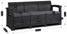 Zestaw Mebli Ogrodowych BRANDON Ciemnoszary Sofa Fotele Stolik Tarasowy Technorattan Nowoczesny