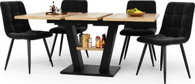 Stół jadalny i 4 krzesła - blat z MDF, konstrukcja metalowa i poduszki z weluru - Naturalny i Czarny