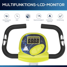 Rower treningowy HOMCOM trenażer rowerowy z 8-stopniową regulacją oporu magnetycznego z regulacją wysokości stalowy kolor żółty+biały 43 x 97 x 109 cm