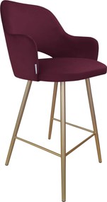 Hoker Milano krzesło barowe tkanina Welur podstawa metalowa : Kolor nogi - Złota stożek, Kolor tkaniny - VELVET - MG02, Typ siedziska - Siedzisko stałe