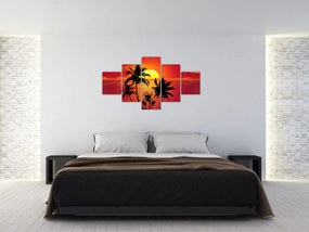 Obraz sylwetki wyspy z palmami (125x70 cm)