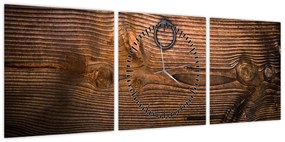 Obraz tekstury drewna (z zegarem) (90x30 cm)