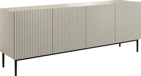 Komoda Nicole 200 cm czterodrzwiowa z ryflowanym frontem - kaszmir / czarne nóżki